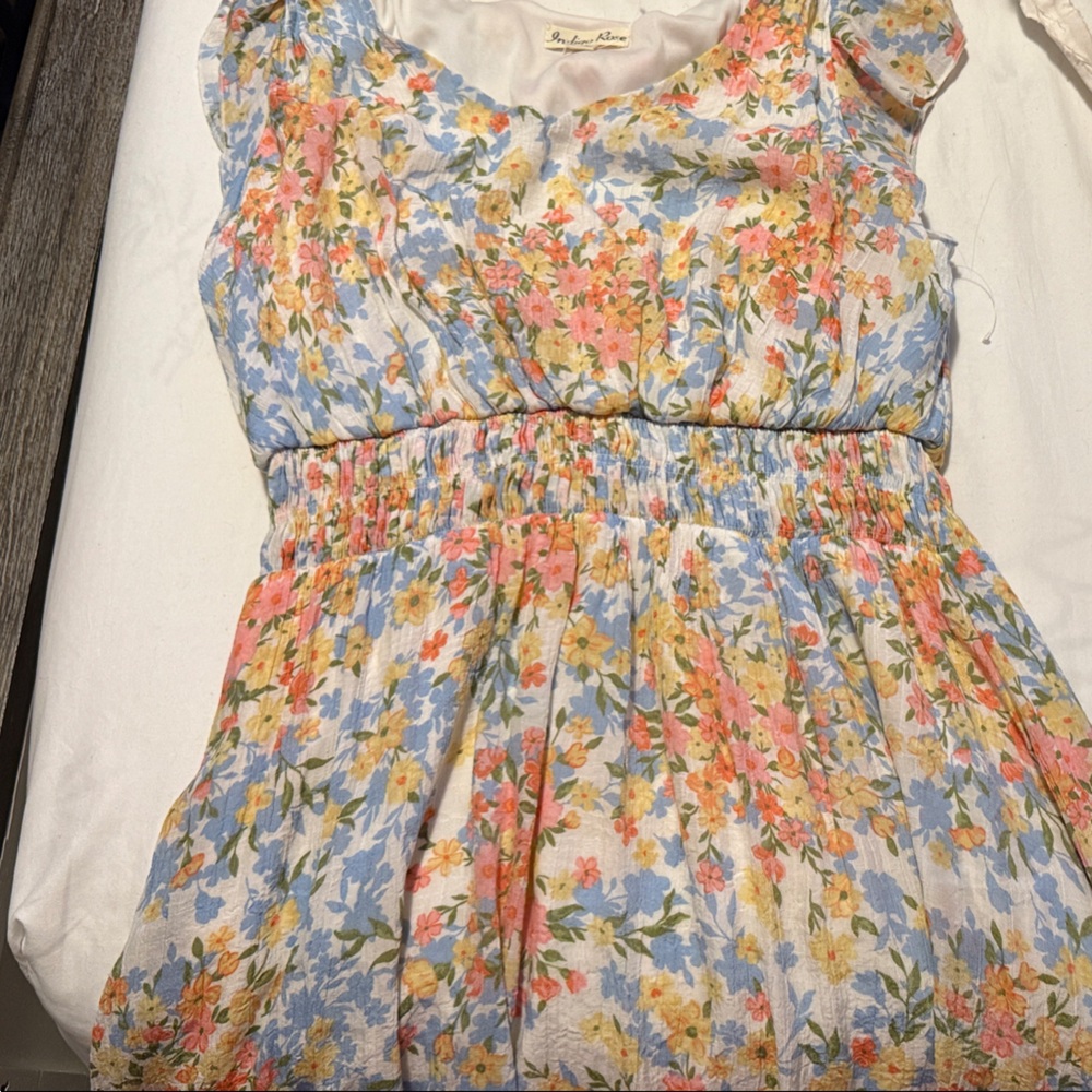 Floral Casual Dress with Blue and Pink Accents